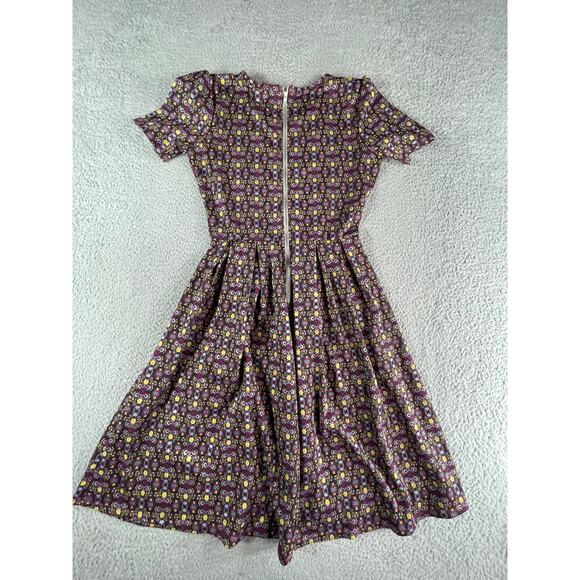 LuLaRoe Amelia Dress Womens Small Purple Floral Geometric Knee Length Pockets - Picture 5 of 7